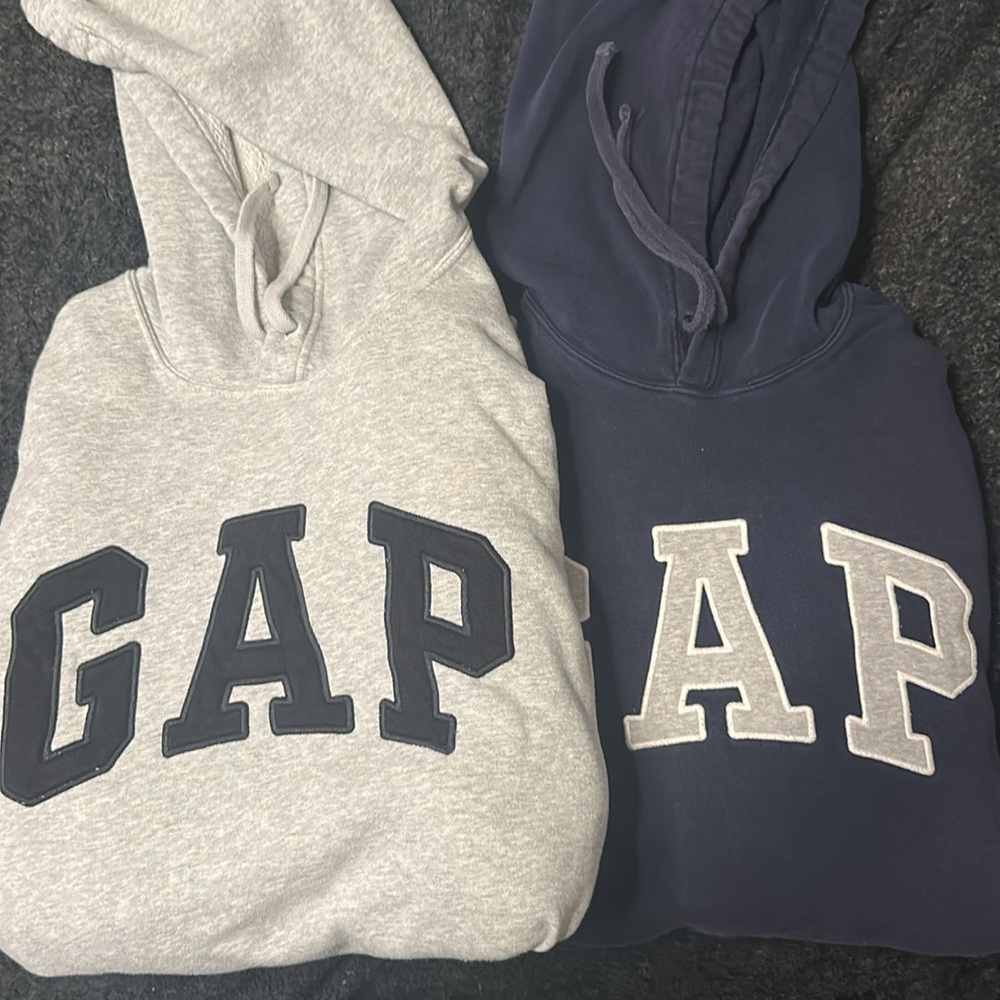 Pair of Grey and blue gap hoodies